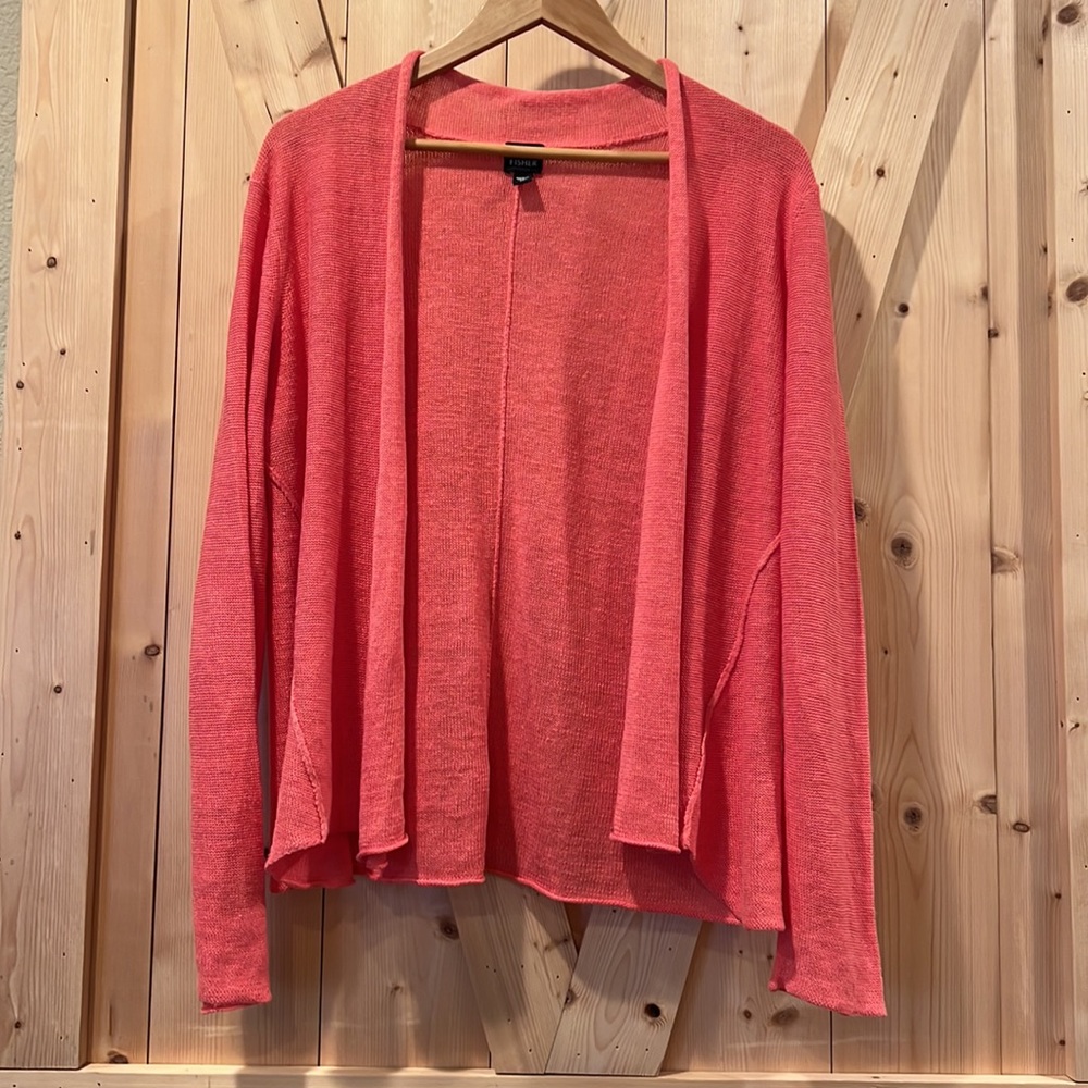 Eileen Fisher Coral 100% Linen Open Cardigan Size Medium